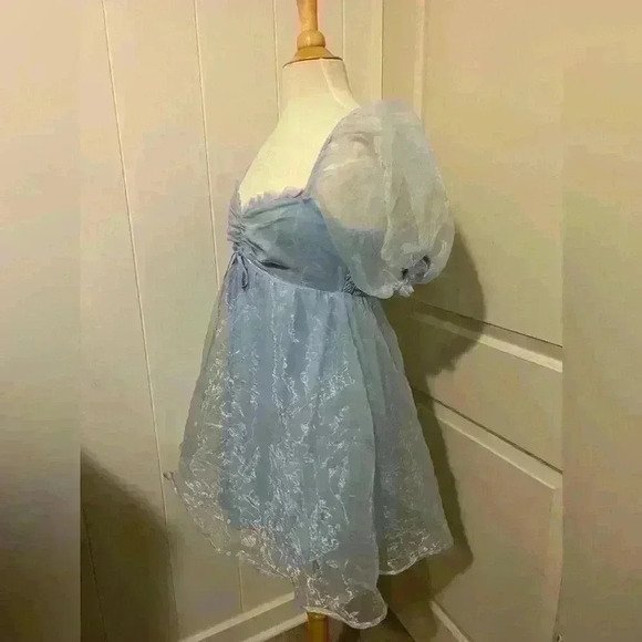 Mable BABYDOLL MINI DRESS Blue Puff Sleeve Cinderella Cosplay Coquette Fairy - Picture 6 of 6